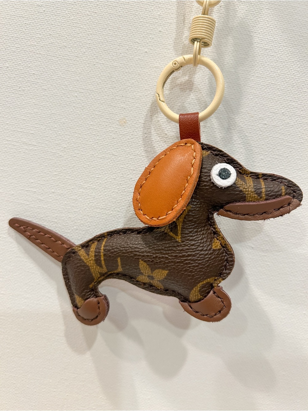 Upcycled LV Monogram Logo Dachshund Weenie Dog Bag Charm Keychain New